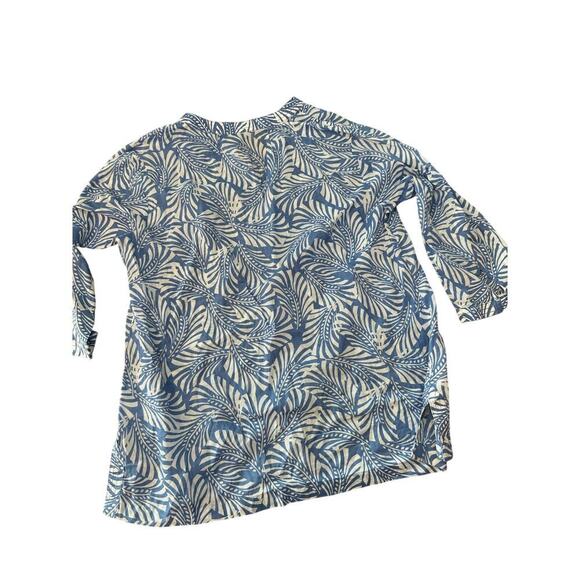 Talbots Blue V-Neck Palm Leaf Cotton Tunic swim cover up Top blouse Size 1X - Picture 5 of 5